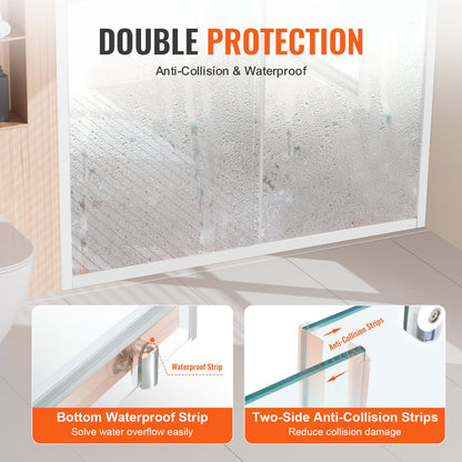VEVOR Semi-frameless Shower Door, 57.7-59 W x 70 H in, Shower Sliding Glass Door with 1/4 in(6mm) Clear Tempered Glass, Waterproof Shatterproof NANO Stainproof with Stainless Steel Hardware, Chrome - BKSYMTLYSM60WSGFJ001V0 - view 7