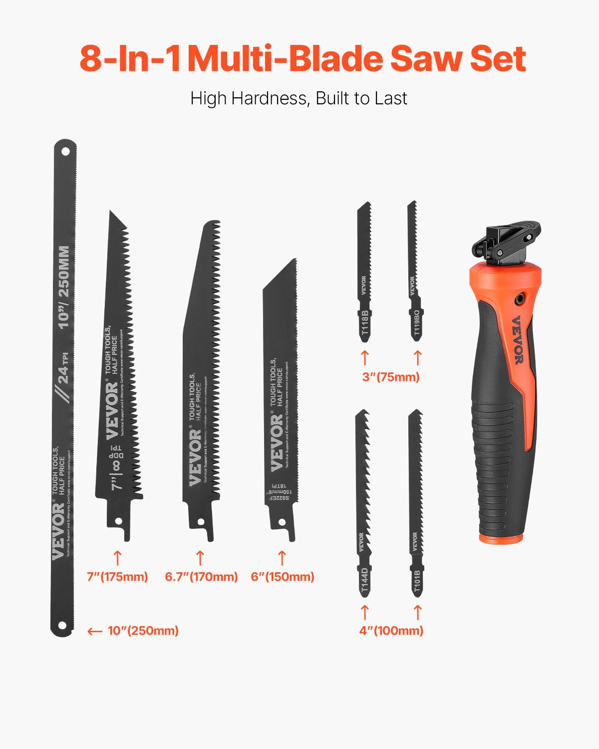 VEVOR Jab Saw, 6 in Keyhole Saw with Soft Grip Handle, 8-In-1 Multi-Blades Drywall Jab Saw, Sharp Jab Saw with Triple Ground Teeth, for Cutting Drywall Wood Metel Plastic Plywood Wallboard Thin Sheet - BKZDSKJ6YC002MCYHV0 - view 3