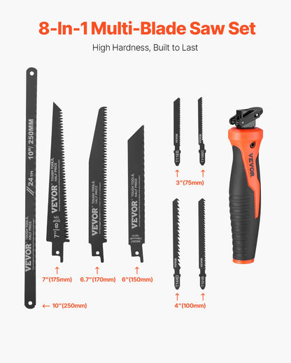 VEVOR Jab Saw, 6 in Keyhole Saw with Soft Grip Handle, 8-In-1 Multi-Blades Drywall Jab Saw, Sharp Jab Saw with Triple Ground Teeth, for Cutting Drywall Wood Metel Plastic Plywood Wallboard Thin Sheet - BKZDSKJ6YC002MCYHV0 - view 3
