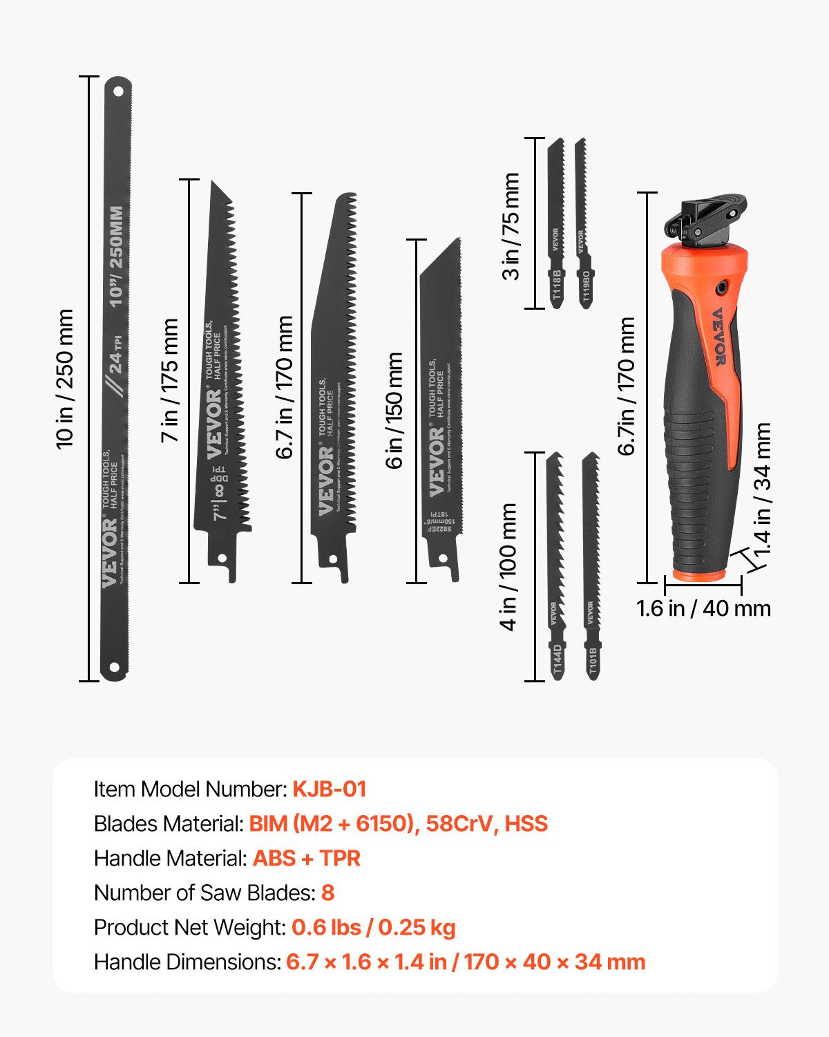 VEVOR Jab Saw, 6 in Keyhole Saw with Soft Grip Handle, 8-In-1 Multi-Blades Drywall Jab Saw, Sharp Jab Saw with Triple Ground Teeth, for Cutting Drywall Wood Metel Plastic Plywood Wallboard Thin Sheet - BKZDSKJ6YC002MCYHV0 - view 8