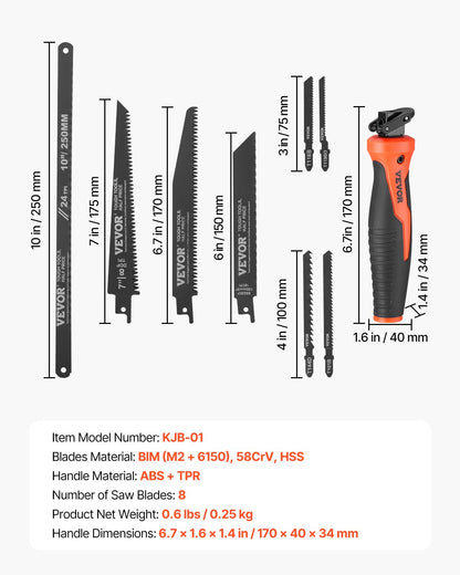 VEVOR Jab Saw, 6 in Keyhole Saw with Soft Grip Handle, 8-In-1 Multi-Blades Drywall Jab Saw, Sharp Jab Saw with Triple Ground Teeth, for Cutting Drywall Wood Metel Plastic Plywood Wallboard Thin Sheet - BKZDSKJ6YC002MCYHV0 - view 8
