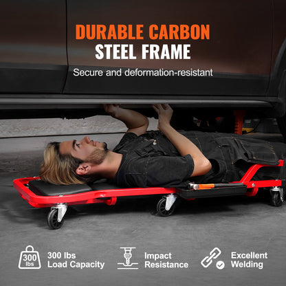 VEVOR Mechanic Garage Creeper, 44-Inch, 300 lbs Capacity Automotive Rolling Creeper with 6 Casters Adjustable Cushioned Headrest Tool Tray, Heavy Duty Steel Frame for Garages, Repair Shops, and DIY - BKZDXCTB44YCBV8A0V0 - view 4