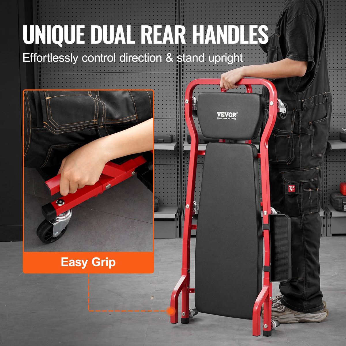 VEVOR Mechanic Garage Creeper, 44-Inch, 300 lbs Capacity Automotive Rolling Creeper with 6 Casters Adjustable Cushioned Headrest Tool Tray, Heavy Duty Steel Frame for Garages, Repair Shops, and DIY - BKZDXCTB44YCBV8A0V0 - view 6