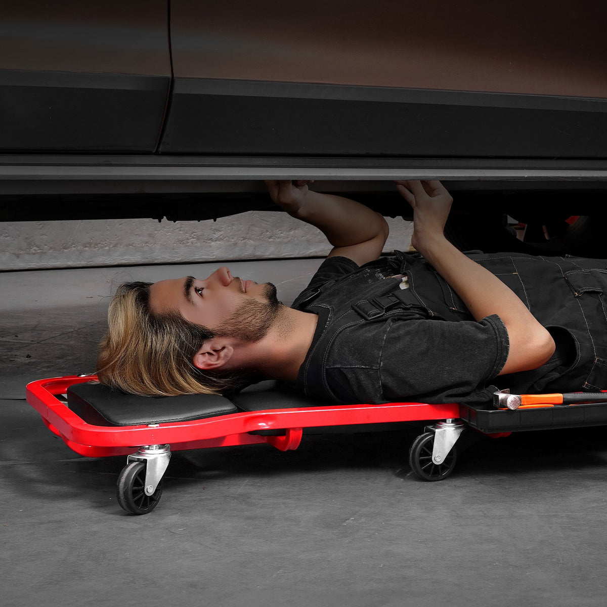 VEVOR Mechanic Garage Creeper, 44-Inch, 300 lbs Capacity Automotive Rolling Creeper with 6 Casters Adjustable Cushioned Headrest Tool Tray, Heavy Duty Steel Frame for Garages, Repair Shops, and DIY - BKZDXCTB44YCBV8A0V0 - view 9