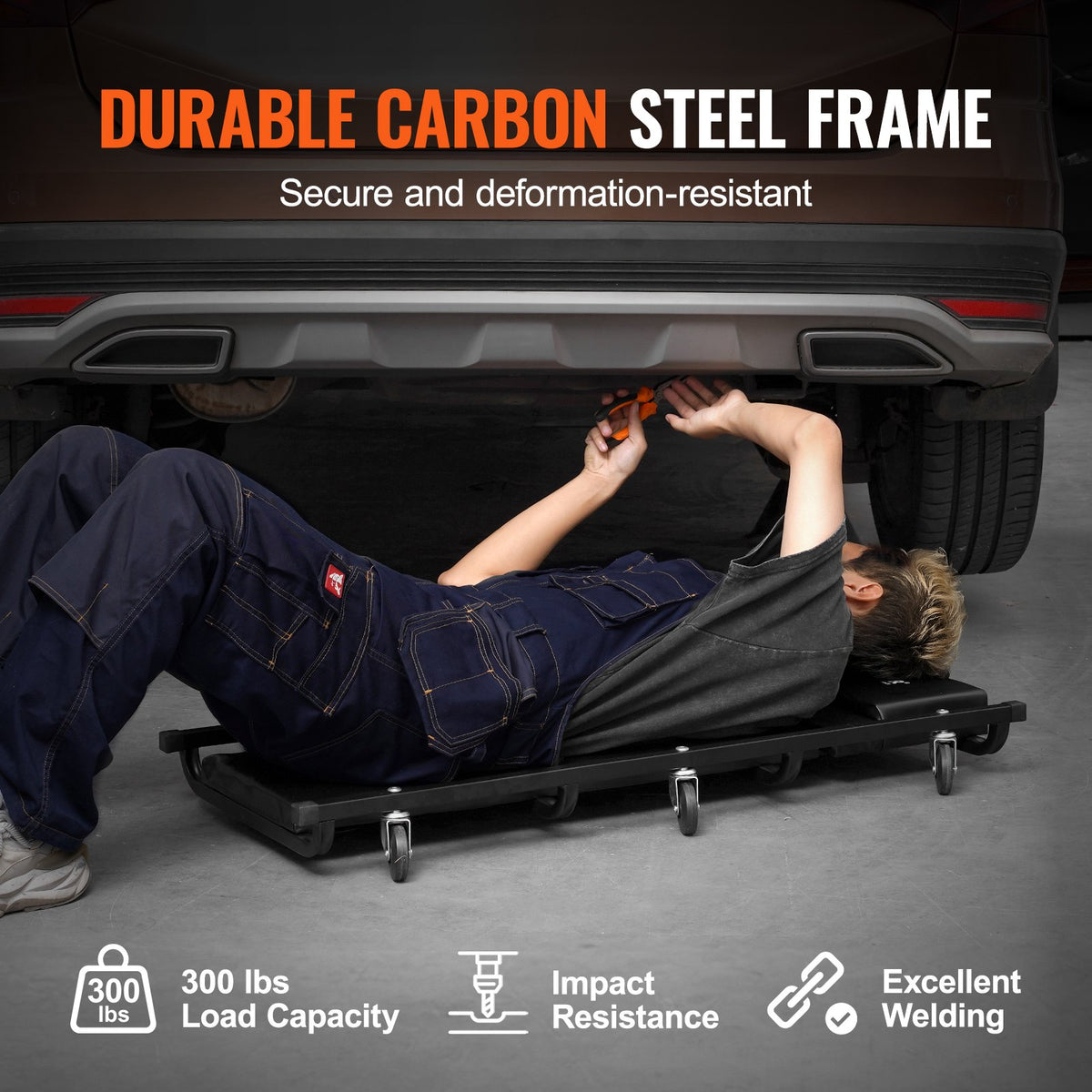 VEVOR Mechanic Garage Creeper, 40-Inch, 300 lbs Capacity Automotive Rolling Creeper with 6 Casters Adjustable Cushioned Headrest, Heavy Duty Steel Frame Low Profile for Garages, Repair Shops, and DIY - BKZDXCTBYXJ4ZXI52V0 - view 5