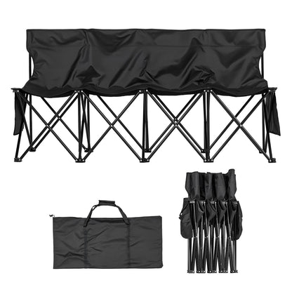 VEVOR Portable Folding Bench, 4 Seat Foldable Soccer Bench with Side Pockets and Carrying Bag, Lightweight Sideline Seating with Back Rest for Football, Baseball, Camping, Outdoor Events, Black - BKZDYDZY4SEAKI8OJ001V0 - view 1