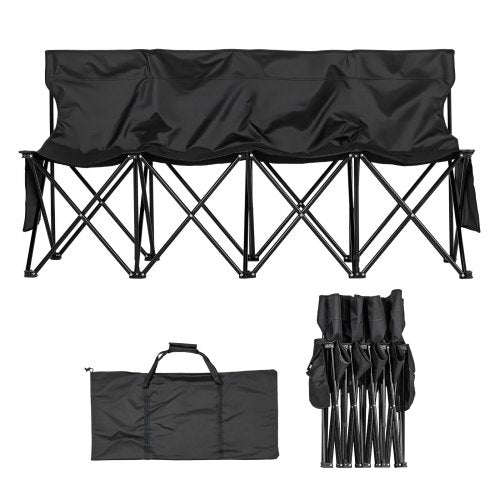 VEVOR Portable Folding Bench, 4 Seat Foldable Soccer Bench with Side Pockets and Carrying Bag, Lightweight Sideline Seating with Back Rest for Football, Baseball, Camping, Outdoor Events, Black - BKZDYDZY4SEAKI8OJ001V0 - view 2