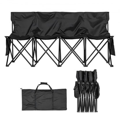 VEVOR Portable Folding Bench, 4 Seat Foldable Soccer Bench with Side Pockets and Carrying Bag, Lightweight Sideline Seating with Back Rest for Football, Baseball, Camping, Outdoor Events, Black - BKZDYDZY4SEAKI8OJ001V0 - view 2