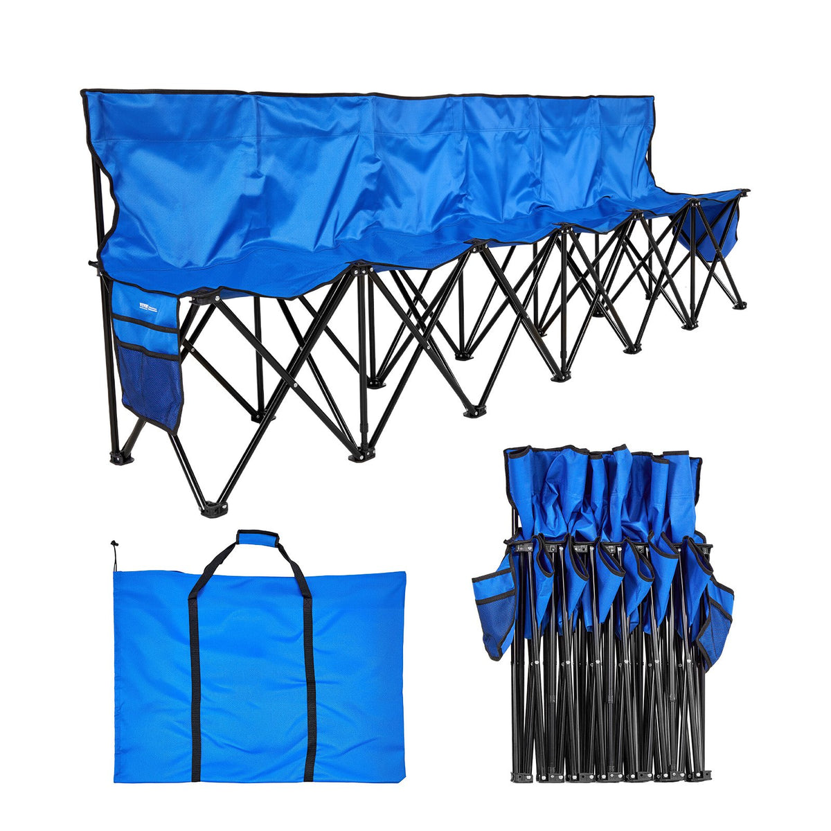 VEVOR Portable Folding Bench, 6 Seat Foldable Soccer Bench with Side Pockets and Carrying Bag, Lightweight Sideline Seating with Back Rest for Football, Baseball, Camping, Outdoor Events, Blue - BKZDYDZY6SEADS118001V0 - view 1