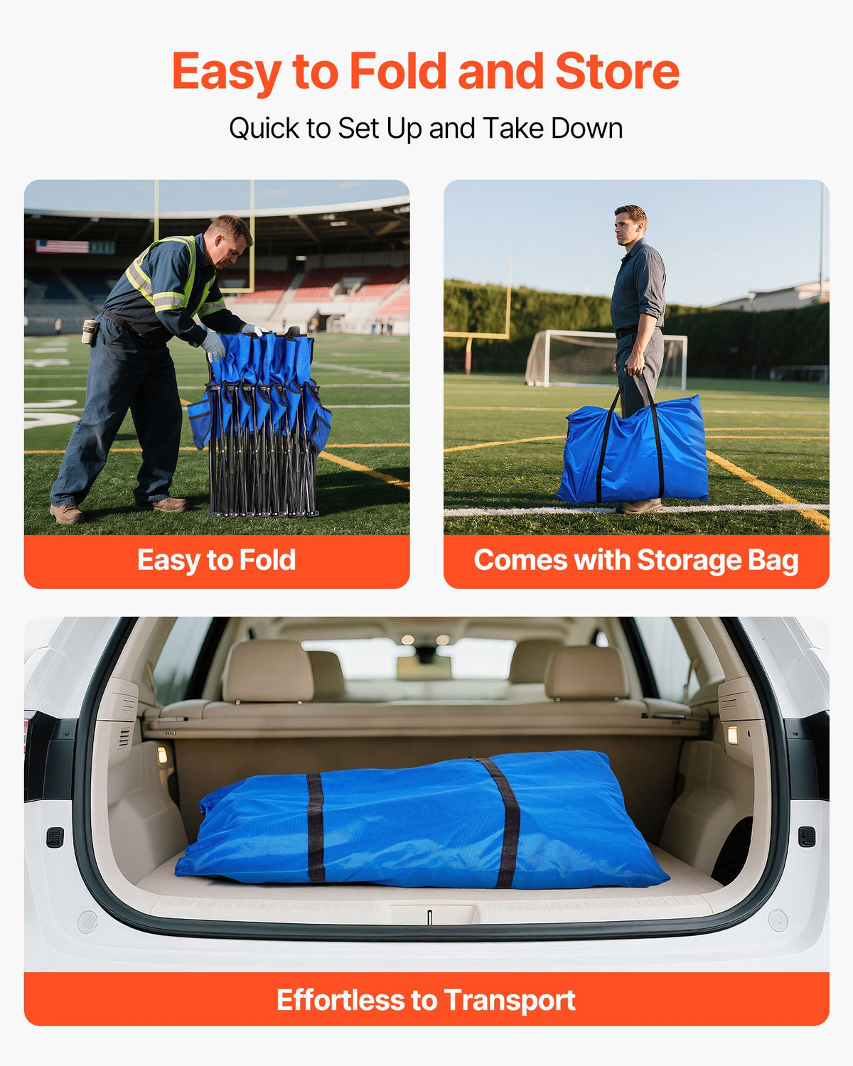 VEVOR Portable Folding Bench, 6 Seat Foldable Soccer Bench with Side Pockets and Carrying Bag, Lightweight Sideline Seating with Back Rest for Football, Baseball, Camping, Outdoor Events, Blue - BKZDYDZY6SEADS118001V0 - view 5