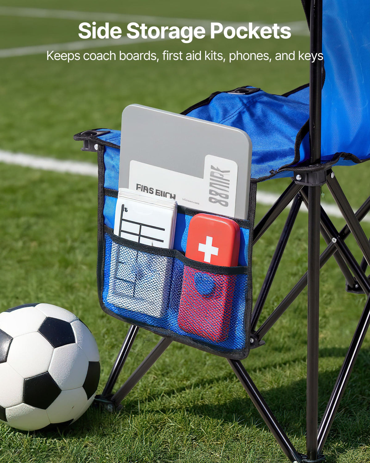VEVOR Portable Folding Bench, 6 Seat Foldable Soccer Bench with Side Pockets and Carrying Bag, Lightweight Sideline Seating with Back Rest for Football, Baseball, Camping, Outdoor Events, Blue - BKZDYDZY6SEADS118001V0 - view 6