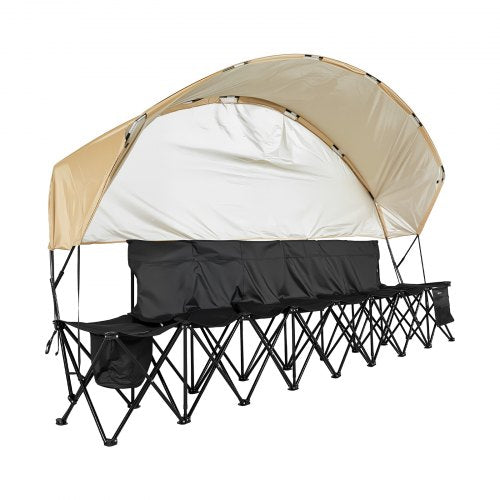 VEVOR Portable Folding Bench, 6 Seat Soccer Bench with Storage Pockets Cup Holders & Carrying Bag, Lightweight Sideline Seating with Sunshade for Football, Baseball, Camping, Outdoor Events, Black - BKZDYDZY6SEAPD3L8001V0 - view 2