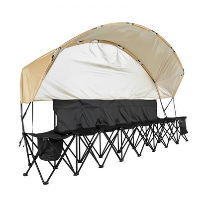 VEVOR Portable Folding Bench, 6 Seat Soccer Bench with Storage Pockets Cup Holders & Carrying Bag, Lightweight Sideline Seating with Sunshade for Football, Baseball, Camping, Outdoor Events, Black - BKZDYDZY6SEAPD3L8001V0 - view 2