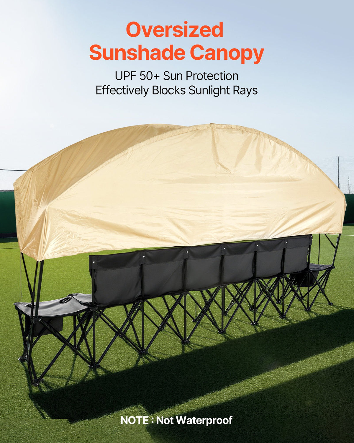 VEVOR Portable Folding Bench, 6 Seat Soccer Bench with Storage Pockets Cup Holders & Carrying Bag, Lightweight Sideline Seating with Sunshade for Football, Baseball, Camping, Outdoor Events, Black - BKZDYDZY6SEAPD3L8001V0 - view 4