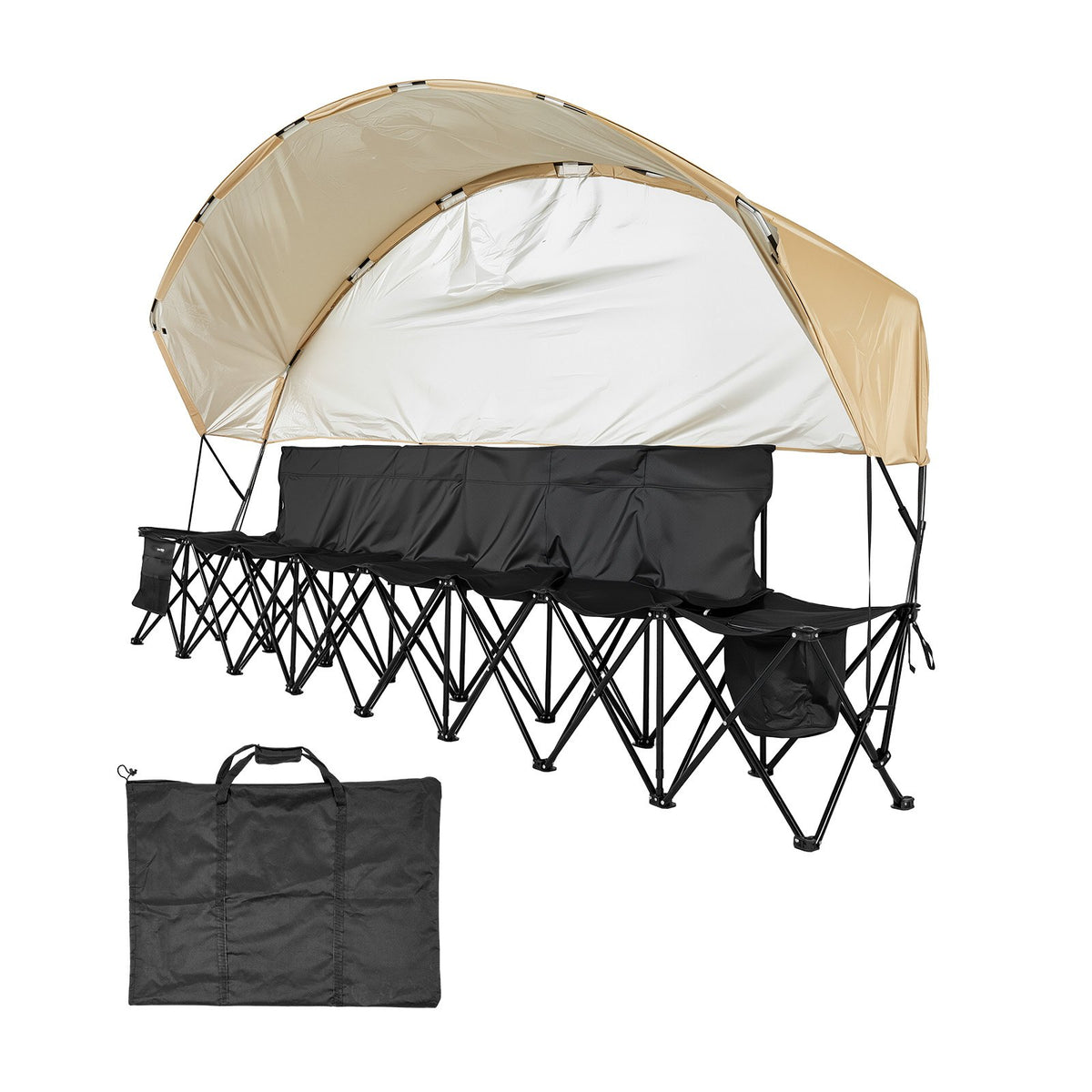 VEVOR Portable Folding Bench, 6 Seat Soccer Bench with Storage Pockets Cup Holders & Carrying Bag, Lightweight Sideline Seating with Sunshade for Football, Baseball, Camping, Outdoor Events, Black - BKZDYDZY6SEAPD3L8001V0 - view 10