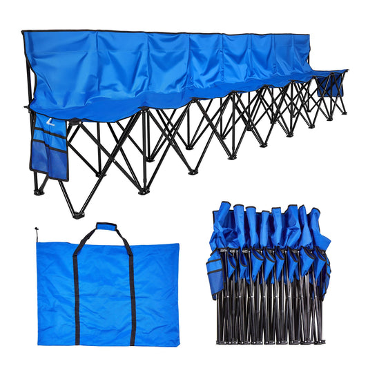VEVOR Portable Folding Bench, 8 Seat Foldable Soccer Bench with Side Pockets and Carrying Bag, Lightweight Sideline Seating with Back Rest for Football, Baseball, Camping, Outdoor Events, Blue - BKZDYDZY8SEAAKHNL001V0 - view 1