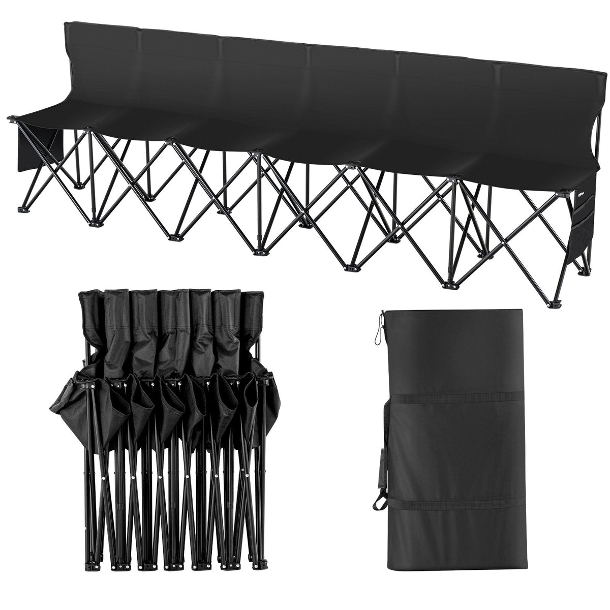 VEVOR Portable Folding Bench, 6 Seat Foldable Soccer Bench with Side Pockets and Carrying Bag, Lightweight Sideline Seating with Back Rest for Football, Baseball, Camping, Outdoor Events, Black - BKZDYDZYDKB6POD7XV0 - view 1