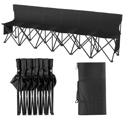 VEVOR Portable Folding Bench, 6 Seat Foldable Soccer Bench with Side Pockets and Carrying Bag, Lightweight Sideline Seating with Back Rest for Football, Baseball, Camping, Outdoor Events, Black - BKZDYDZYDKB6POD7XV0 - view 2