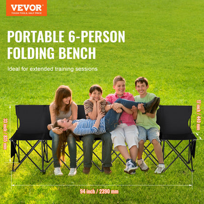 VEVOR Portable Folding Bench, 6 Seat Foldable Soccer Bench with Side Pockets and Carrying Bag, Lightweight Sideline Seating with Back Rest for Football, Baseball, Camping, Outdoor Events, Black - BKZDYDZYDKB6POD7XV0 - view 3