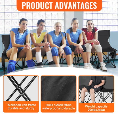 VEVOR Portable Folding Bench, 6 Seat Foldable Soccer Bench with Side Pockets and Carrying Bag, Lightweight Sideline Seating with Back Rest for Football, Baseball, Camping, Outdoor Events, Black - BKZDYDZYDKB6POD7XV0 - view 5