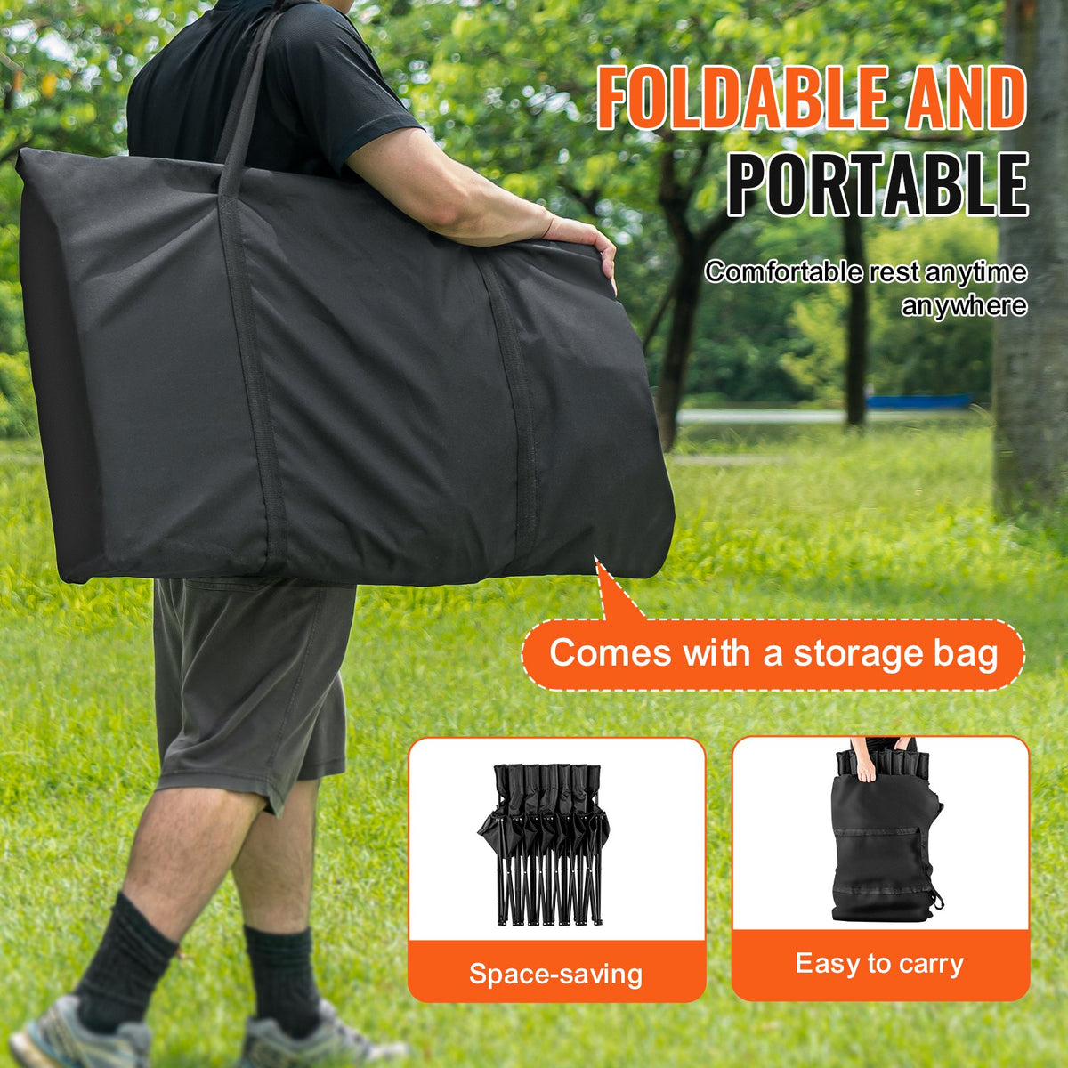 VEVOR Portable Folding Bench, 6 Seat Foldable Soccer Bench with Side Pockets and Carrying Bag, Lightweight Sideline Seating with Back Rest for Football, Baseball, Camping, Outdoor Events, Black - BKZDYDZYDKB6POD7XV0 - view 6