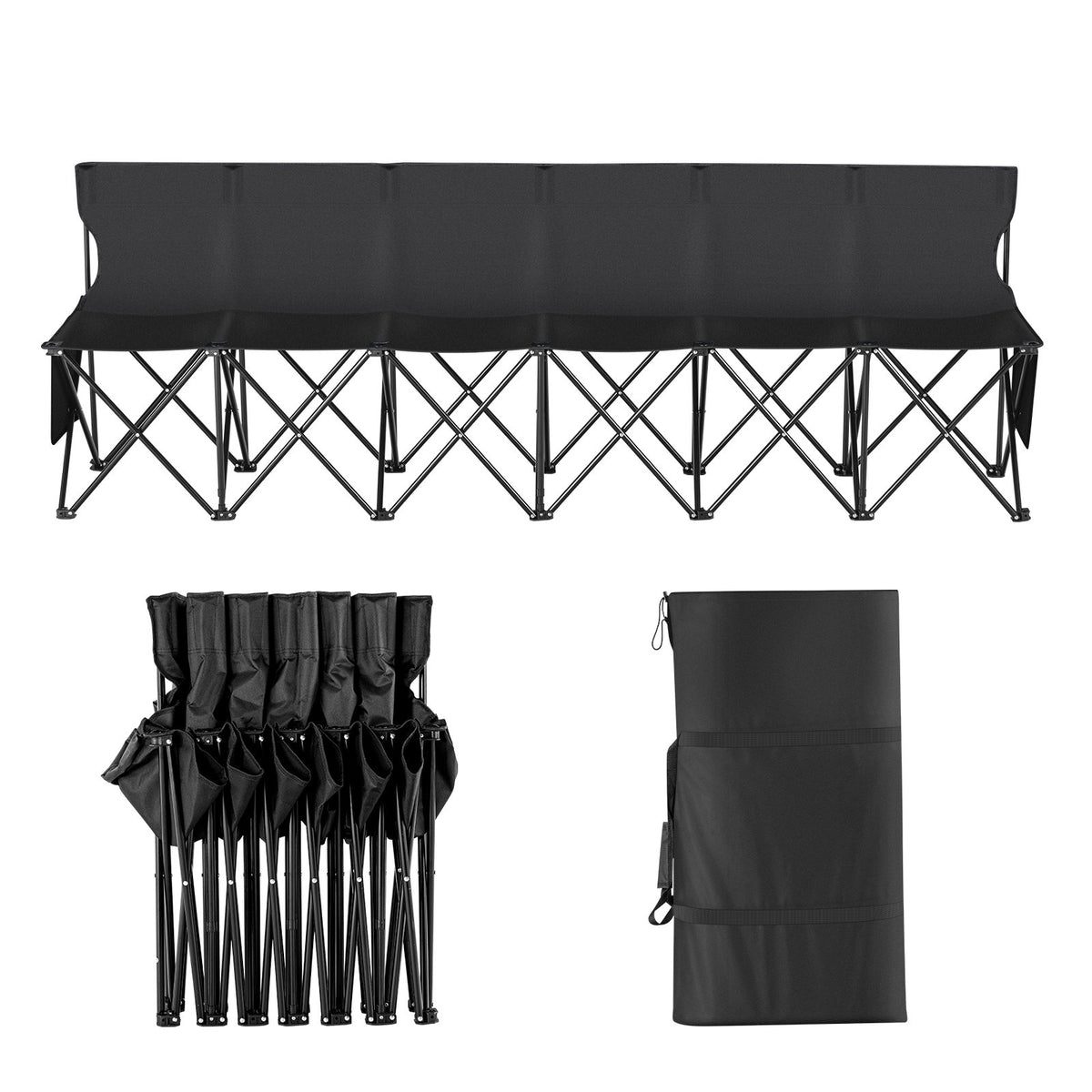 VEVOR Portable Folding Bench, 6 Seat Foldable Soccer Bench with Side Pockets and Carrying Bag, Lightweight Sideline Seating with Back Rest for Football, Baseball, Camping, Outdoor Events, Black - BKZDYDZYDKB6POD7XV0 - view 10