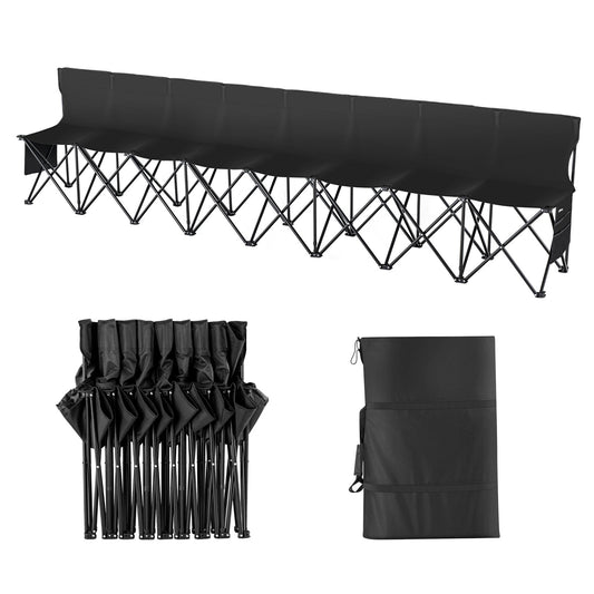VEVOR Portable Folding Bench, 8 Seat Foldable Soccer Bench with Side Pockets and Carrying Bag, Lightweight Sideline Seating with Back Rest for Football, Baseball, Camping, Outdoor Events, Black - BKZDYDZYDKB84K243V0 - view 1