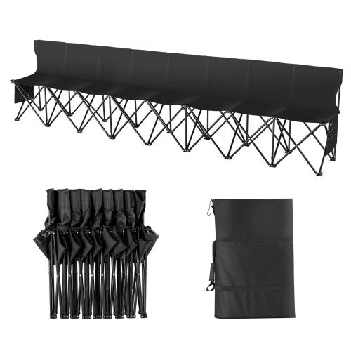VEVOR Portable Folding Bench, 8 Seat Foldable Soccer Bench with Side Pockets and Carrying Bag, Lightweight Sideline Seating with Back Rest for Football, Baseball, Camping, Outdoor Events, Black - BKZDYDZYDKB84K243V0 - view 2