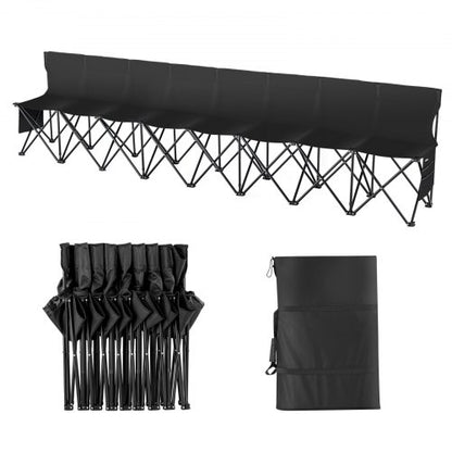VEVOR Portable Folding Bench, 8 Seat Foldable Soccer Bench with Side Pockets and Carrying Bag, Lightweight Sideline Seating with Back Rest for Football, Baseball, Camping, Outdoor Events, Black - BKZDYDZYDKB84K243V0 - view 2