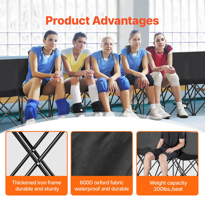 VEVOR Portable Folding Bench, 8 Seat Foldable Soccer Bench with Side Pockets and Carrying Bag, Lightweight Sideline Seating with Back Rest for Football, Baseball, Camping, Outdoor Events, Black - BKZDYDZYDKB84K243V0 - view 5