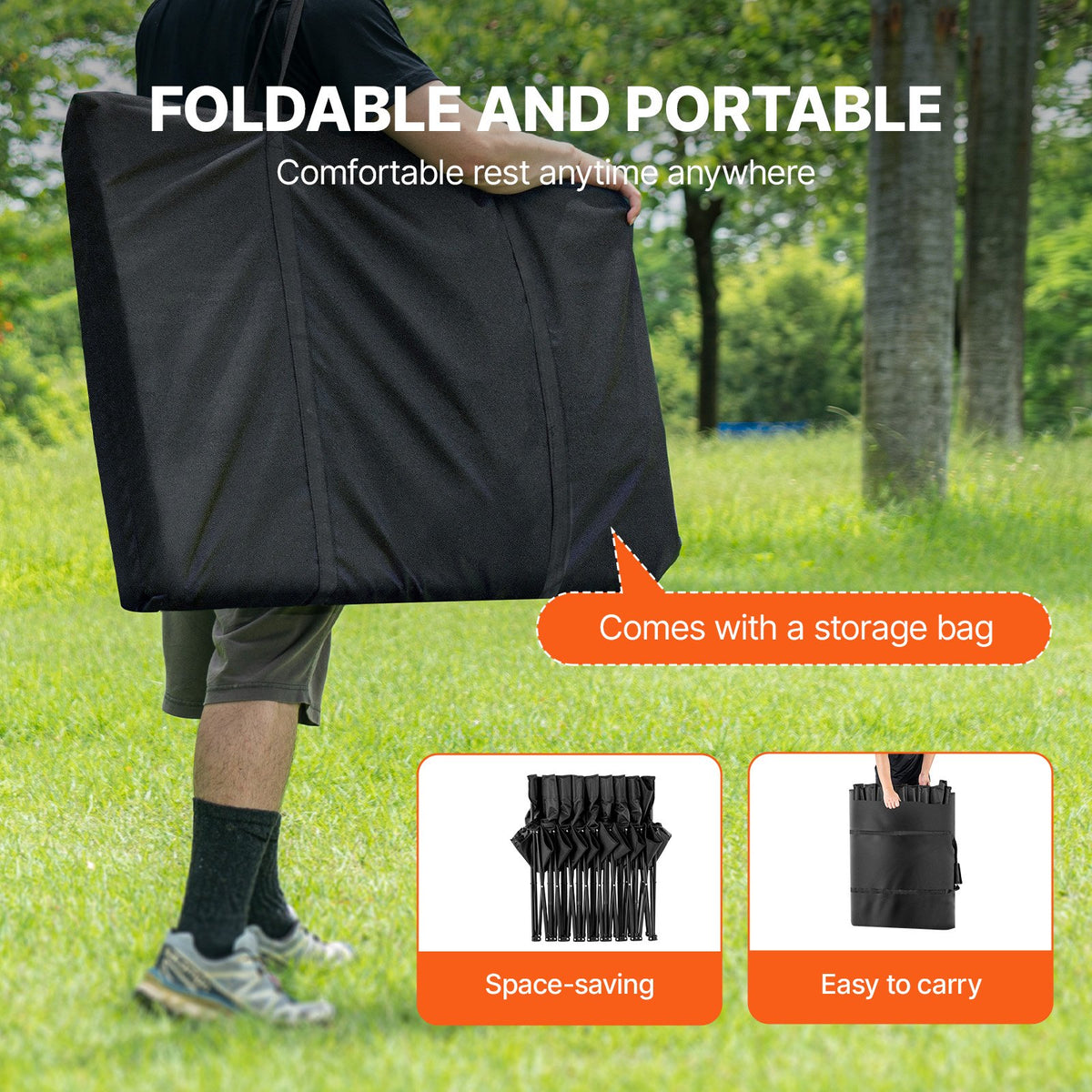 VEVOR Portable Folding Bench, 8 Seat Foldable Soccer Bench with Side Pockets and Carrying Bag, Lightweight Sideline Seating with Back Rest for Football, Baseball, Camping, Outdoor Events, Black - BKZDYDZYDKB84K243V0 - view 6