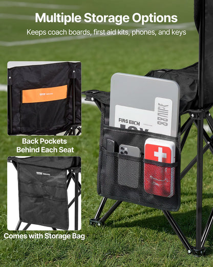 VEVOR Portable Folding Bench, 6 Seat Soccer Bench with Multiple Storage Pockets & Carrying Bag, Lightweight Sideline Seating with Back Rest for Football, Baseball, Camping, Outdoor Events, Black - BKZDYDZYHS6SWXJNP001V0 - view 6