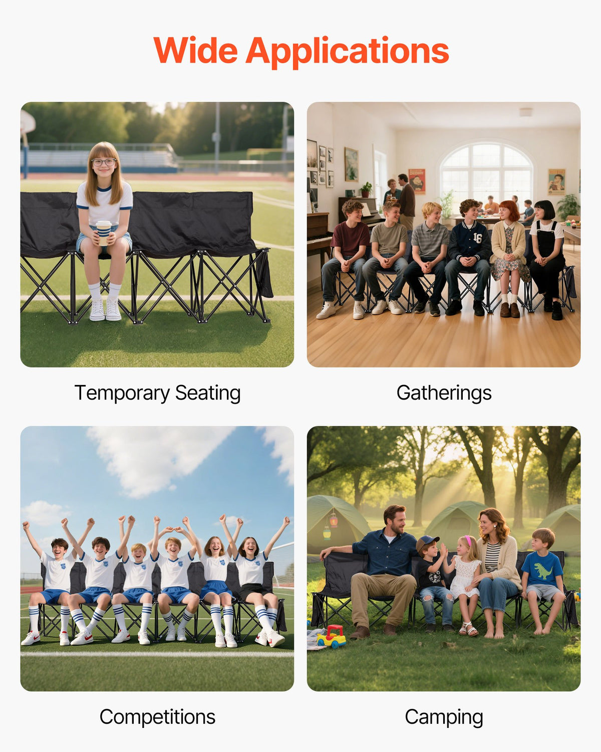 VEVOR Portable Folding Bench, 6 Seat Soccer Bench with Multiple Storage Pockets & Carrying Bag, Lightweight Sideline Seating with Back Rest for Football, Baseball, Camping, Outdoor Events, Black - BKZDYDZYHS6SWXJNP001V0 - view 7