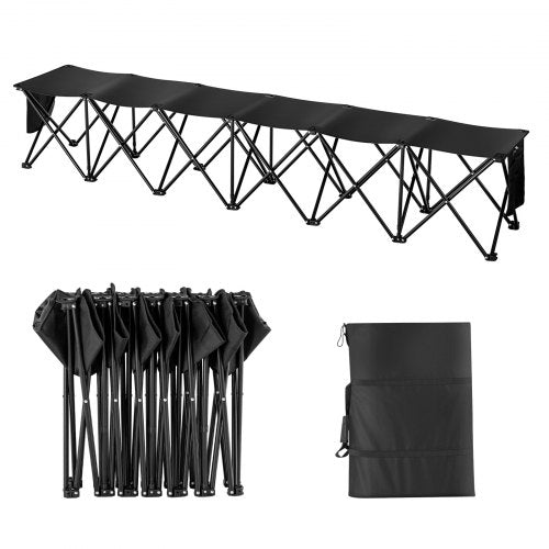 VEVOR Portable Folding Bench, 6 Seat Foldable Soccer Bench with Side Pockets and Carrying Bag, Lightweight 600D Oxford Fabric Sideline Seating, for Football, Baseball, Camping, Outdoor Events, Black - BKZDYDZYWKB6HC79QV0 - view 2