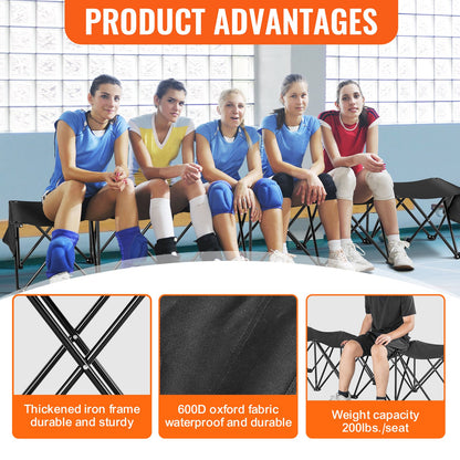 VEVOR Portable Folding Bench, 6 Seat Foldable Soccer Bench with Side Pockets and Carrying Bag, Lightweight 600D Oxford Fabric Sideline Seating, for Football, Baseball, Camping, Outdoor Events, Black - BKZDYDZYWKB6HC79QV0 - view 5