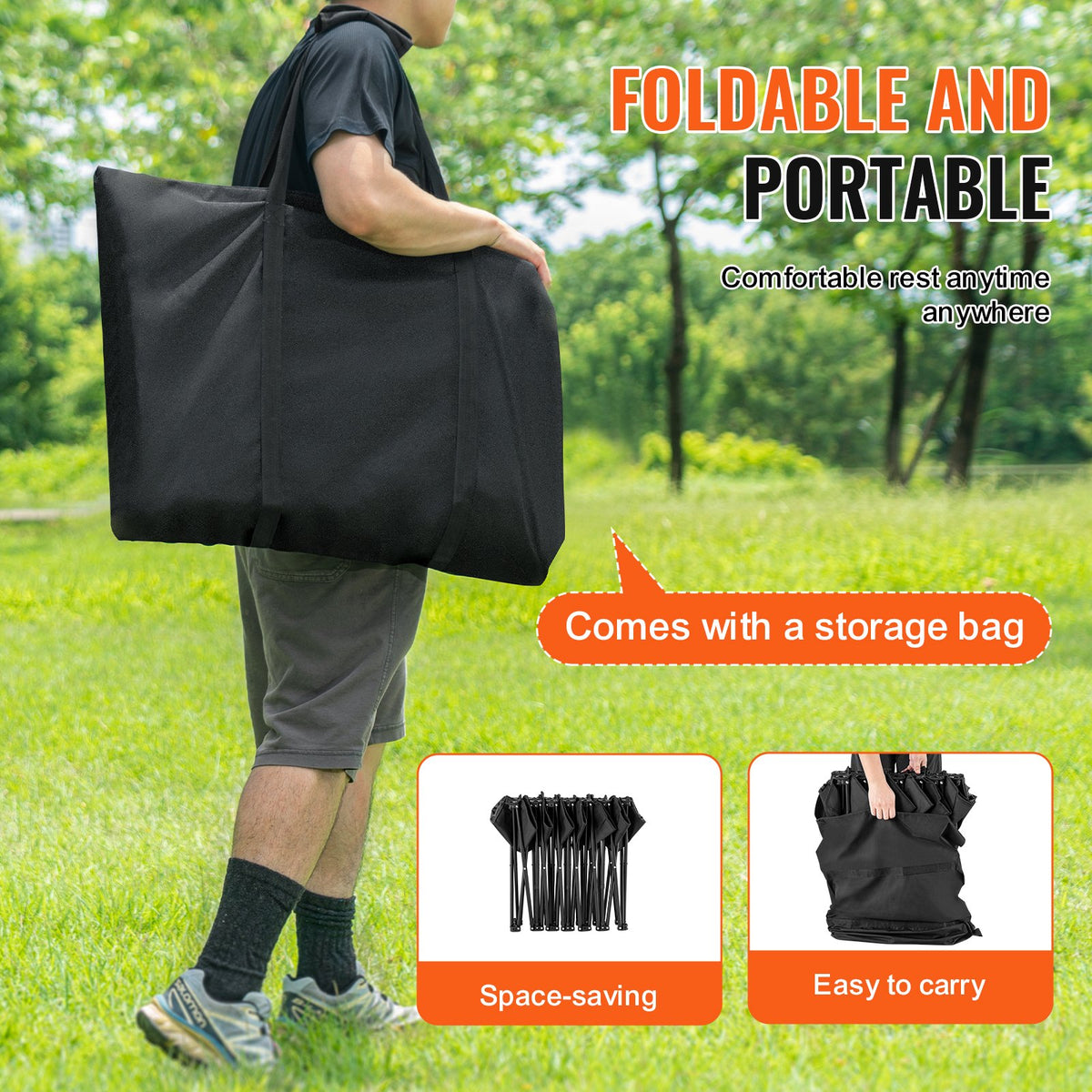 VEVOR Portable Folding Bench, 6 Seat Foldable Soccer Bench with Side Pockets and Carrying Bag, Lightweight 600D Oxford Fabric Sideline Seating, for Football, Baseball, Camping, Outdoor Events, Black - BKZDYDZYWKB6HC79QV0 - view 6