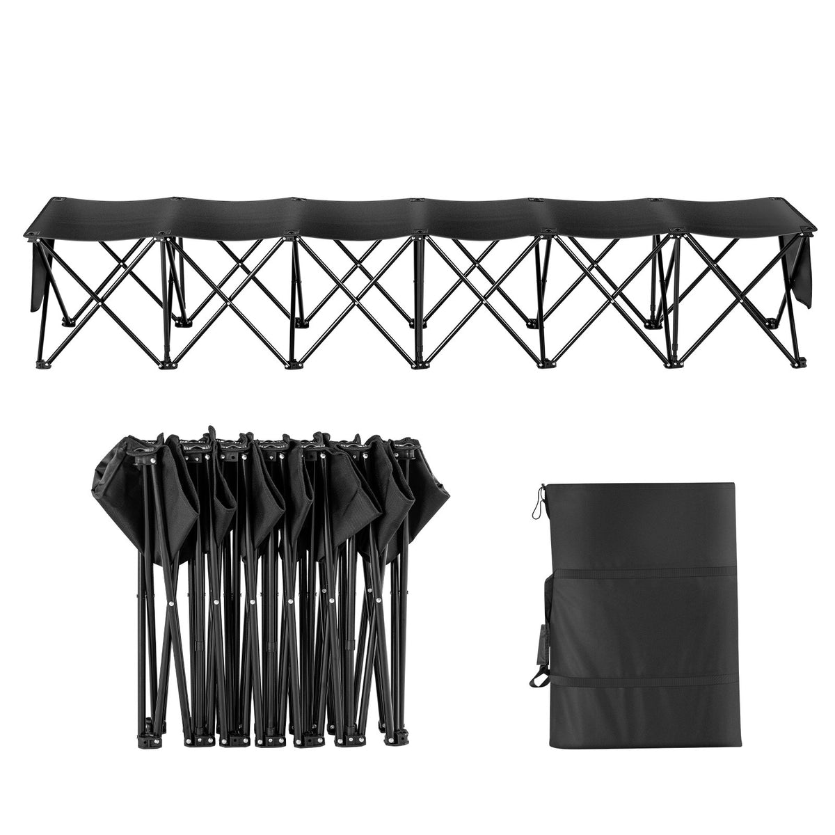 VEVOR Portable Folding Bench, 6 Seat Foldable Soccer Bench with Side Pockets and Carrying Bag, Lightweight 600D Oxford Fabric Sideline Seating, for Football, Baseball, Camping, Outdoor Events, Black - BKZDYDZYWKB6HC79QV0 - view 10