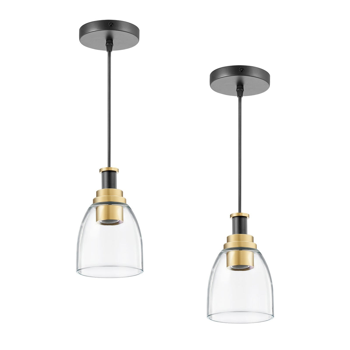 VEVOR 1-Light Pendant Light, 2 Pack, Kitchen Island Lights with Clear Glass Shade & Hanging Cord, Black and Gold Finish, Adjustable Height, Pendant Lighting for Bedroom, Hallway, Entryway, Kitchen - BLDDD2J0000067A62001V6 - view 1