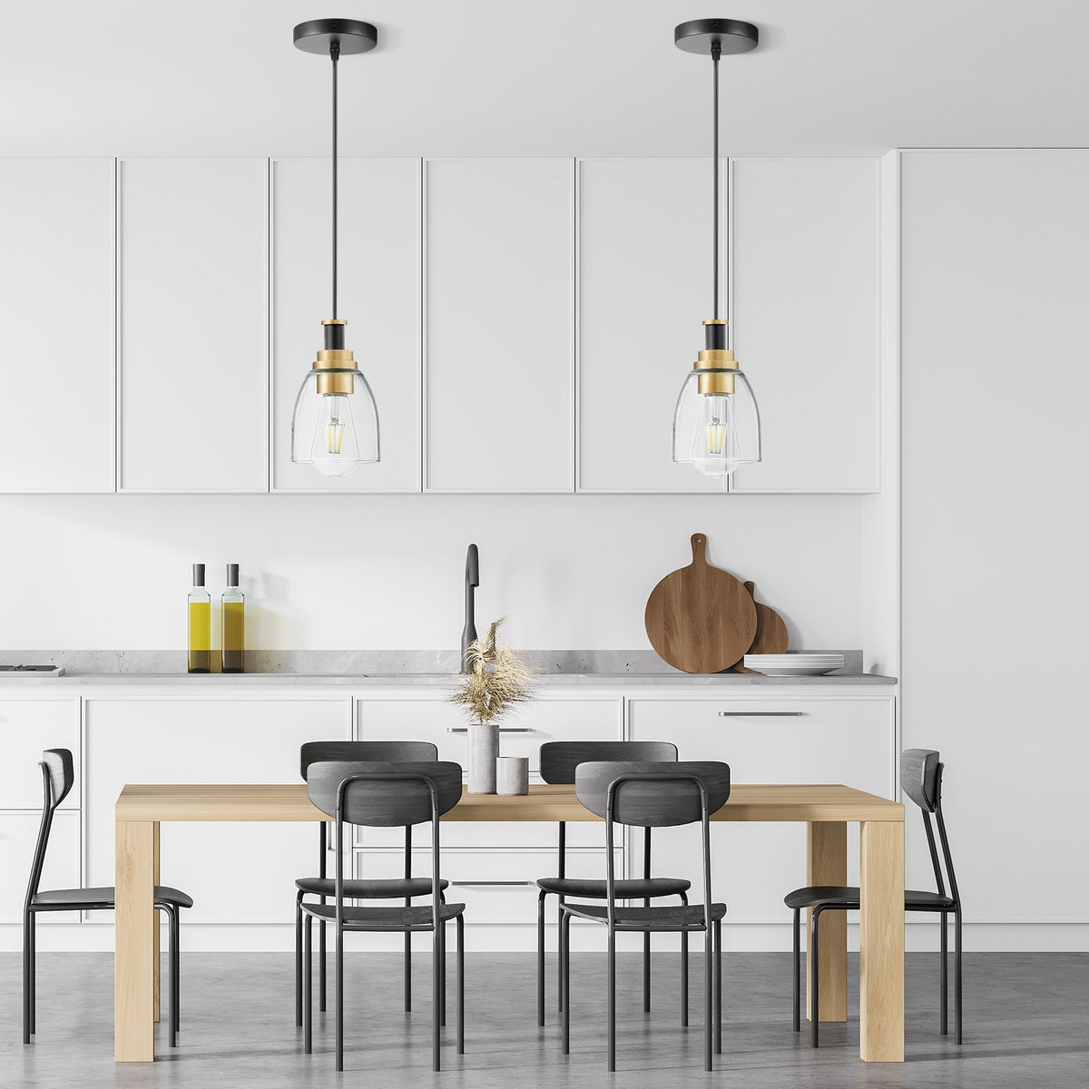 VEVOR 1-Light Pendant Light, 2 Pack, Kitchen Island Lights with Clear Glass Shade & Hanging Cord, Black and Gold Finish, Adjustable Height, Pendant Lighting for Bedroom, Hallway, Entryway, Kitchen - BLDDD2J0000067A62001V6 - view 9