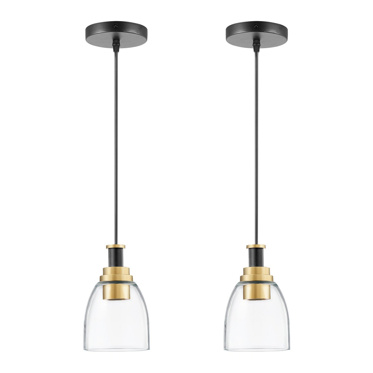 VEVOR 1-Light Pendant Light, 2 Pack, Kitchen Island Lights with Clear Glass Shade & Hanging Cord, Black and Gold Finish, Adjustable Height, Pendant Lighting for Bedroom, Hallway, Entryway, Kitchen - BLDDD2J0000067A62001V6 - view 10
