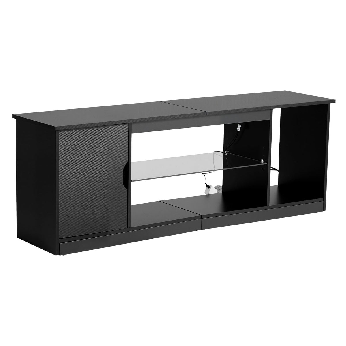 VEVOR TV Stand for TVs up to 65 inch, Modern Entertainment Center with Light Strip, Wooden TV Cabinet Storage with Glass Shelf and Adjustable Shelves, Console Table for Living Room and Bedroom, Black - BLDSJ58INCHB8FGV9001V9 - view 10