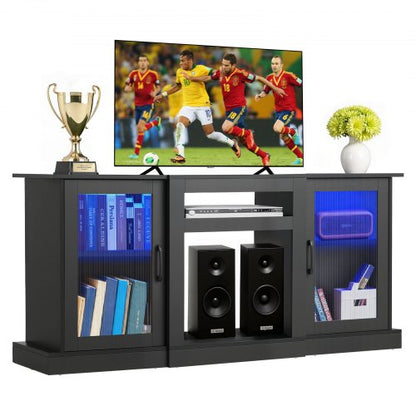 VEVOR TV Stand for TVs up to 65 inch, Modern Entertainment Center with Light Strip, Wooden TV Cabinet Storage with Glass Doors and Adjustable Shelves, Console Table for Living Room and Bedroom, Black - BLDSJ58INCHY225CM001V9 - view 2