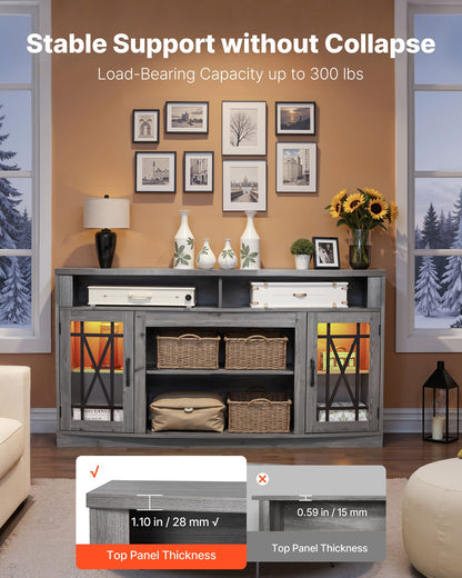 VEVOR TV Stand for TVs up to 65 inch, Farmhouse Entertainment Center with Light Strip, Wooden TV Cabinet Storage with Glass Doors and Adjustable Shelves, Console Table for Living Room, Bedroom, Gray - BLDSJ59INCHB9YBN4001V9 - view 6