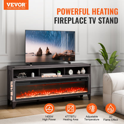 VEVOR 80" Fireplace TV Stand, Media Storage Corner with 60" Fireplace, Storage Drawers & Cabinets, Industrial Style TV Console Table with 20 Flames, Remote Control & Timer for Living Room, Black - BLDSJ66CDSJ6O865RV1 - view 3