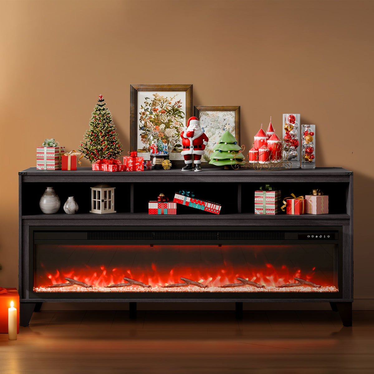 VEVOR 80" Fireplace TV Stand, Media Storage Corner with 60" Fireplace, Storage Drawers & Cabinets, Industrial Style TV Console Table with 20 Flames, Remote Control & Timer for Living Room, Black - BLDSJ66CDSJ6O865RV1 - view 9