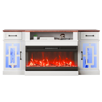 VEVOR 80" Fireplace TV Stand, Media Storage Corner with 36" Fireplace, Storage Drawers & Cabinets, Vintage TV Console Table with 20 LED Lights, Remote Control & Timer for Living Room, Brown & White - BLDSJ70CDSJ3CKP4PV1 - view 10
