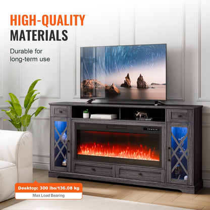 VEVOR 80" Fireplace TV Stand, Media Storage Corner with 42" Fireplace, Storage Drawers & Cabinets, Pastoral TV Console Table with 20 LED Lights, Remote Control and Timer for Living Room, Grey - BLDSJ70CDSJ44IZUIV1 - view 4