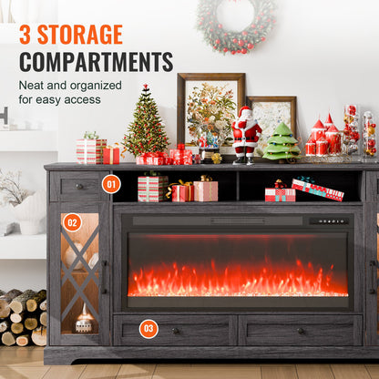 VEVOR 80" Fireplace TV Stand, Media Storage Corner with 42" Fireplace, Storage Drawers & Cabinets, Pastoral TV Console Table with 20 LED Lights, Remote Control and Timer for Living Room, Grey - BLDSJ70CDSJ44IZUIV1 - view 5