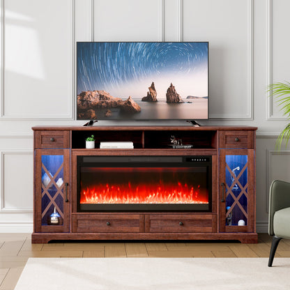 VEVOR 80" Fireplace TV Stand, Media Storage Corner with 42" Fireplace, Storage Drawers & Cabinets, Pastoral TV Console Table with 20 LED Lights, Remote Control and Timer for Living Room, Brown - BLDSJ70CDSJ4D1M3VV1 - view 1