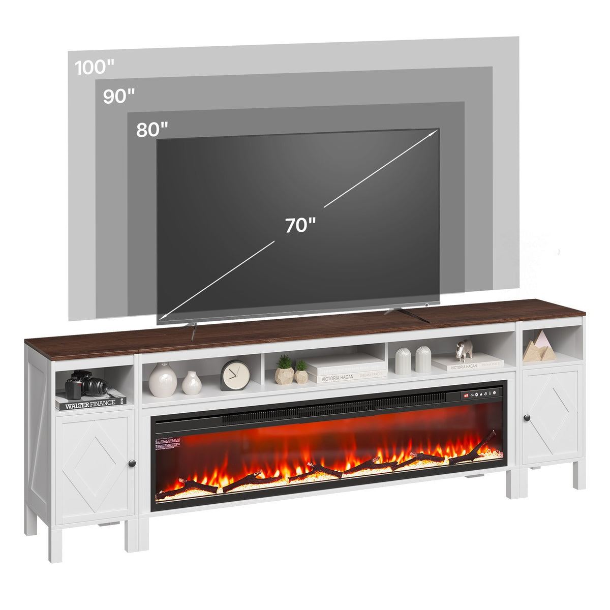 VEVOR Fireplace TV Stand, Farmhouse Fireplace TV Stand for TVs up to 100 inch, Farmhouse Entertainment Center with 60 inch Fireplace & Storage Drawers for Living Room Bedroom, Remote Control, White - BLDSJ90CDSJ60NJE2001V1 - view 1